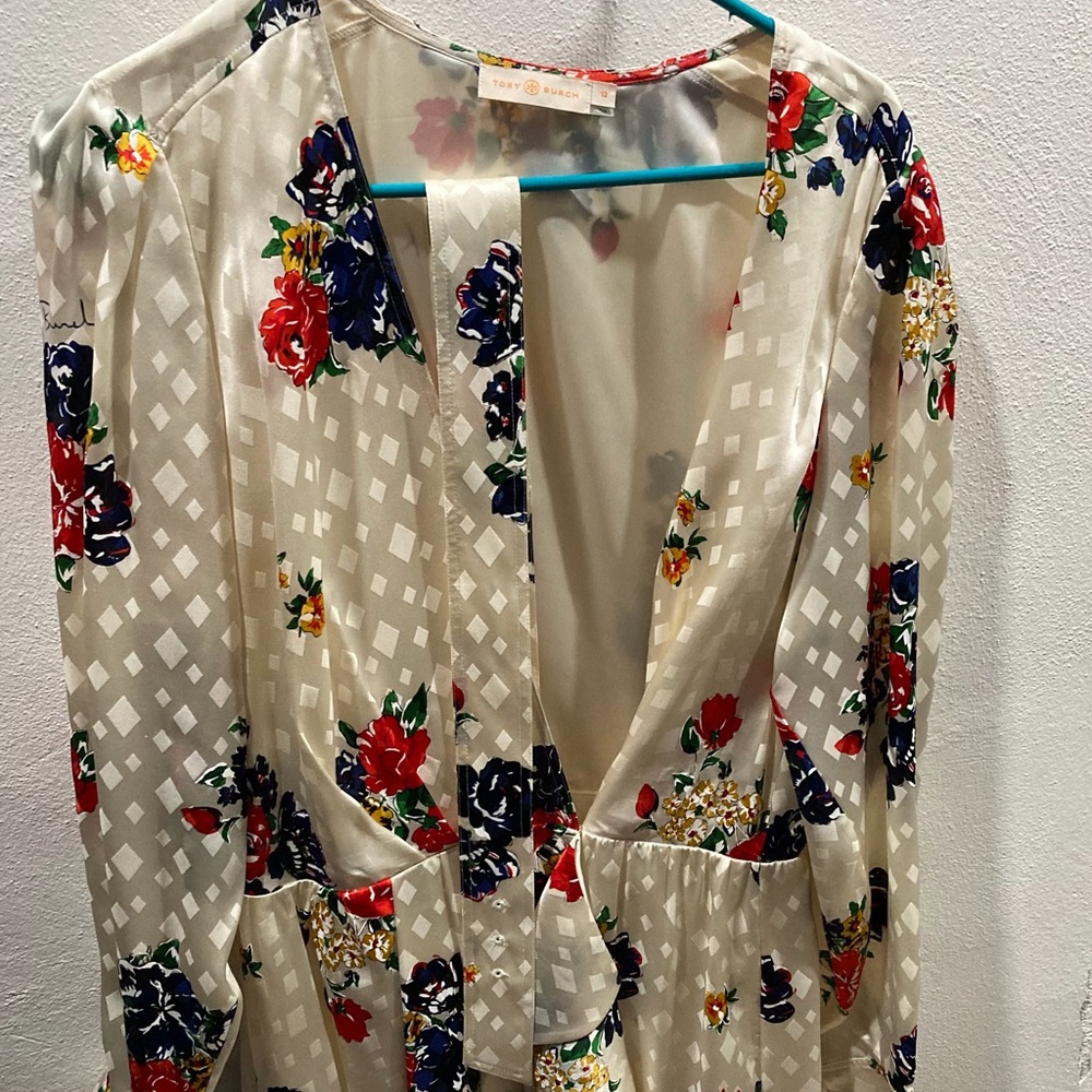 Tory Burch Silk Ivory Floral Belted Dress